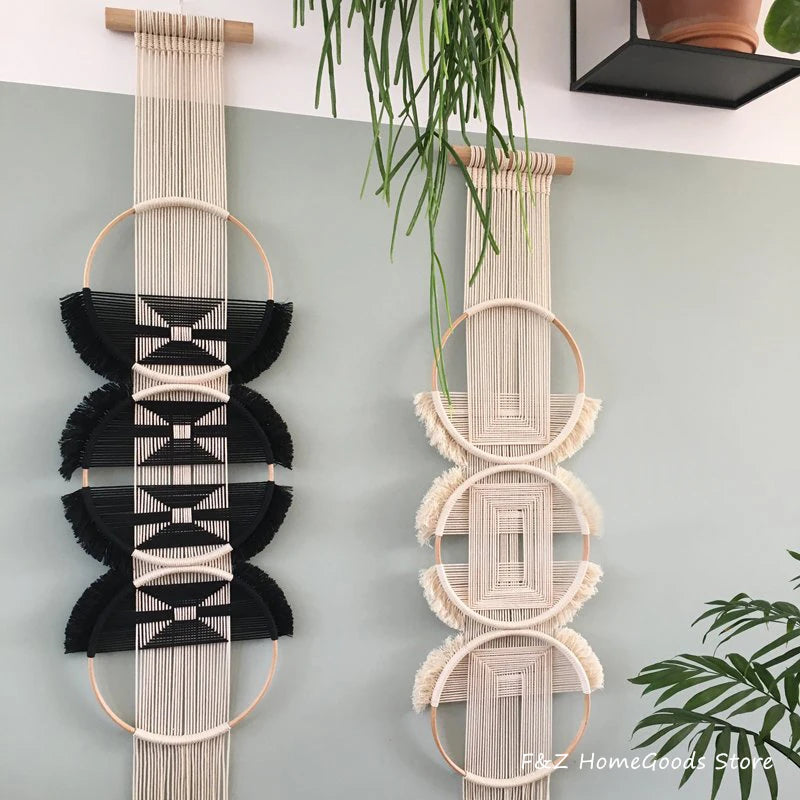Kreativer Handgewebter Macrame Wandbehang – Mandala-Stil Baumwoll-Tapestry mit Bambus-Rahmen für Haus & Raumdeko