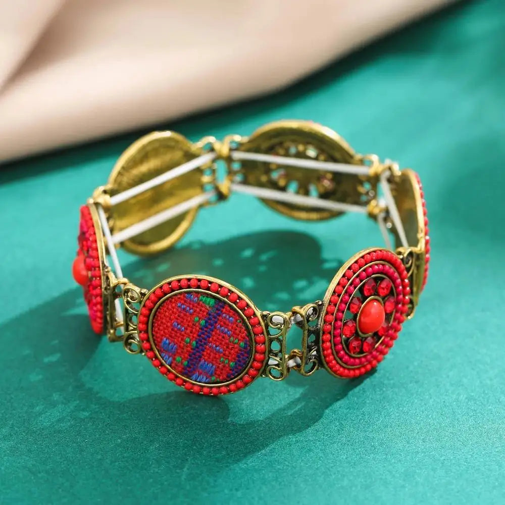 Gypsy Tribal Tibetan Bracelet für Damen & Herren – Boho Vintage Silber Turquoise Elastisches Bangle – Afghanisches, Türkisches, Ethnisches Indisches Schmuckstück