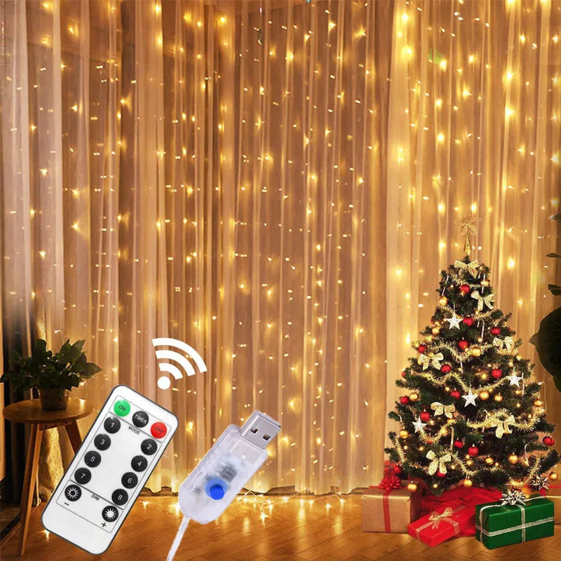 3M LED Curtain Lamp USB String Lights Remote Control Fairy Light Garland For New Year Christmas Home Wedding Decoration