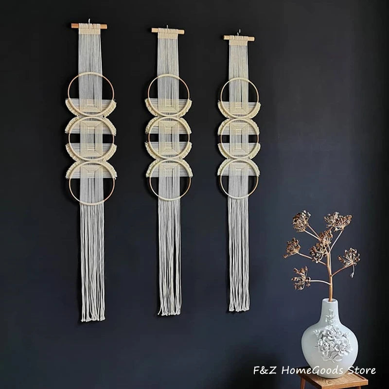 Kreativer Handgewebter Macrame Wandbehang – Mandala-Stil Baumwoll-Tapestry mit Bambus-Rahmen für Haus & Raumdeko