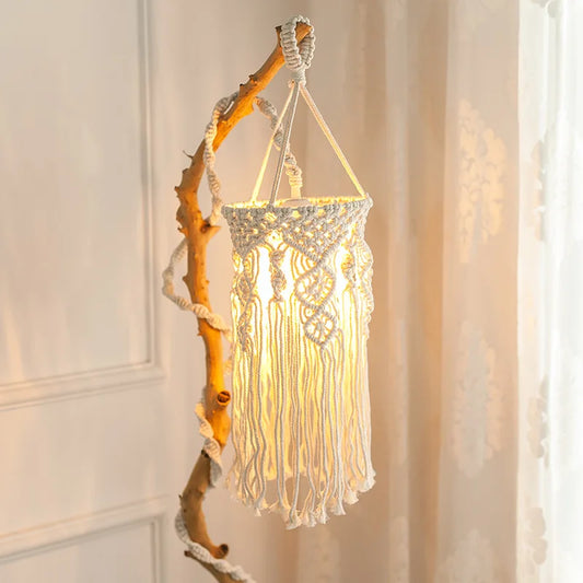 Handmade Macrame Light Shade Chandeliers Hanging Lamp Cover Handcraft Tassel Light Cover  Macrame Woven Bohemia Tapestry Decor