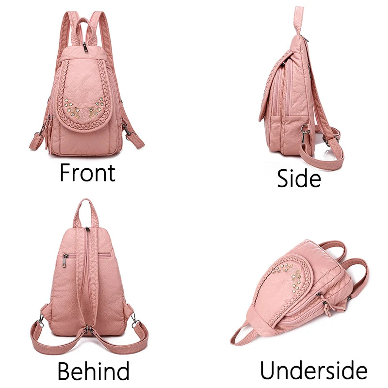 Neue Designer Damen Rucksack aus hochwertigem Leder mit Stickerei – Große Kapazität, stilvoller Travel Backpack