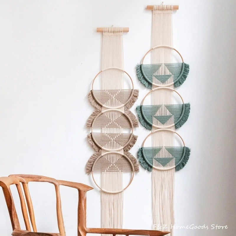 Kreativer Handgewebter Macrame Wandbehang – Mandala-Stil Baumwoll-Tapestry mit Bambus-Rahmen für Haus & Raumdeko