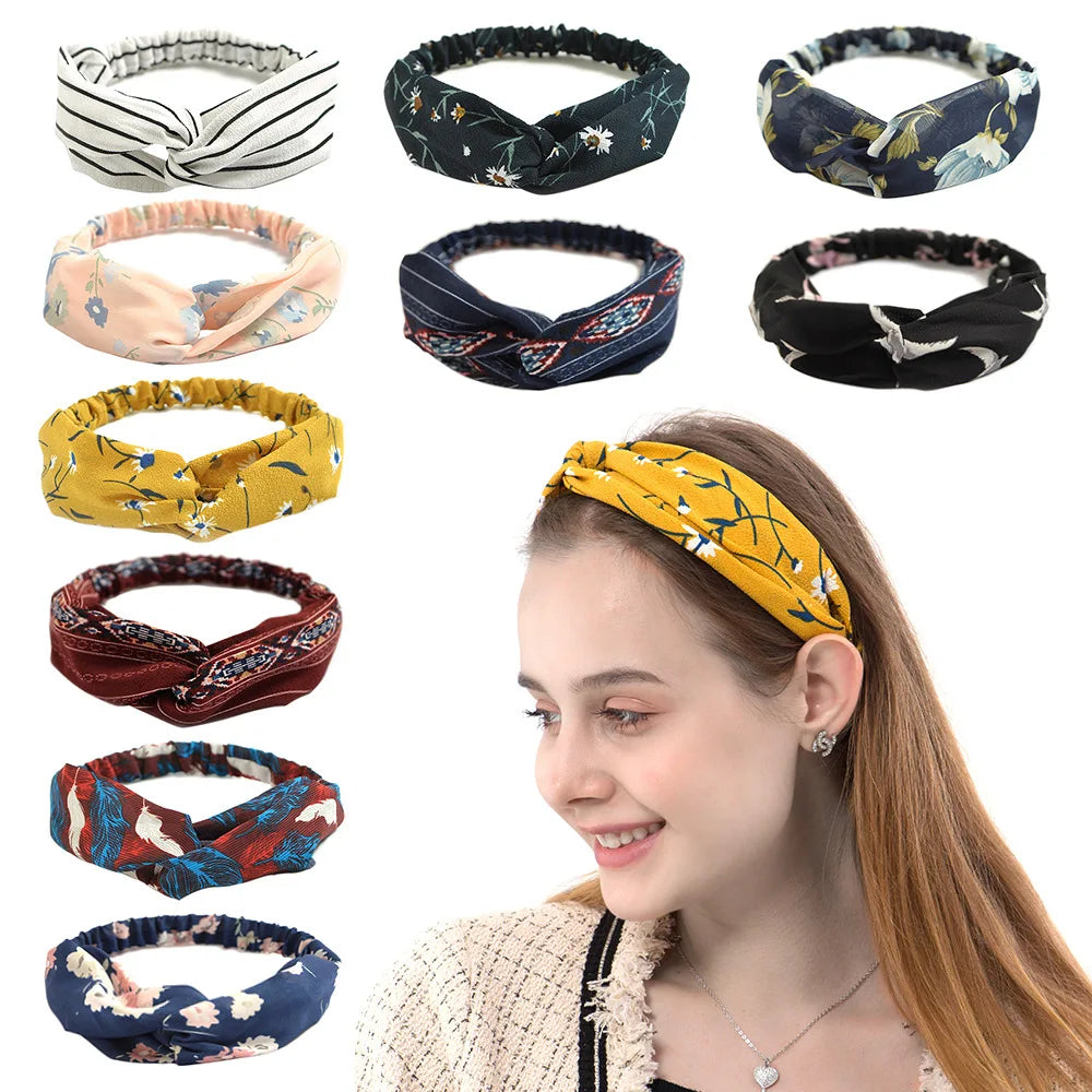 Bohemian Vintage Sommer Haarschmuck für Frauen und Mädchen – Stylische Haarbänder mit Kreuz-Print, Turban-Bandagen und Bandanas