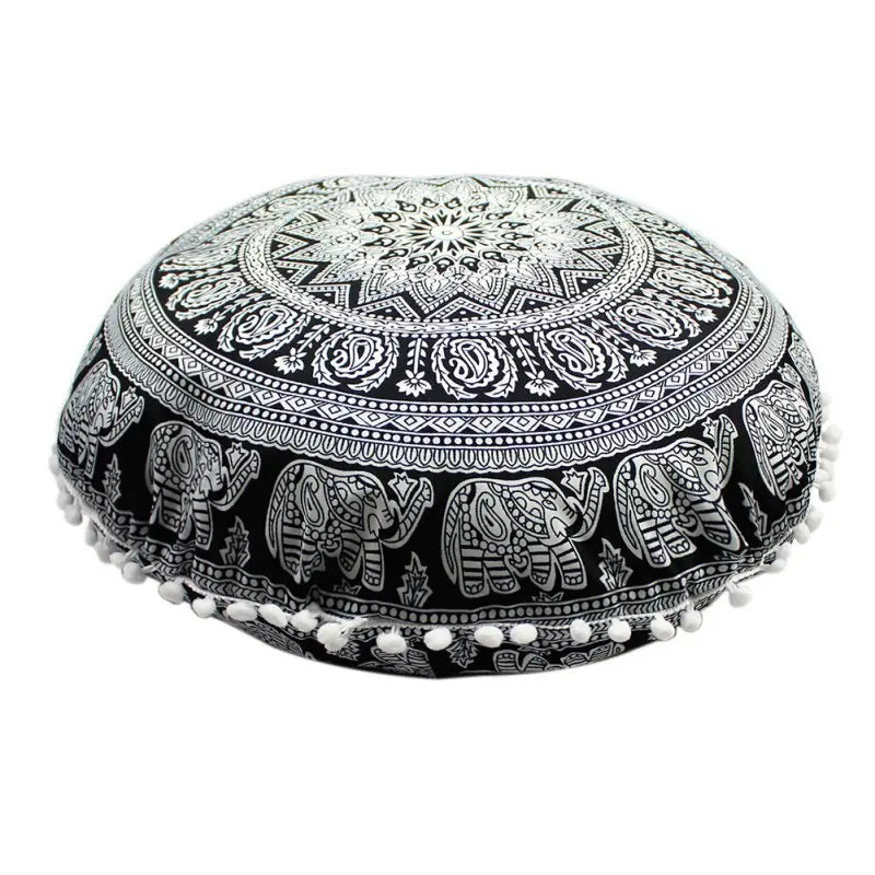 Runder Mandala Kissenbezug – Boho Stil Pouf Kissenhülle im Indianischen Design für Bodenpillow und Dekoration