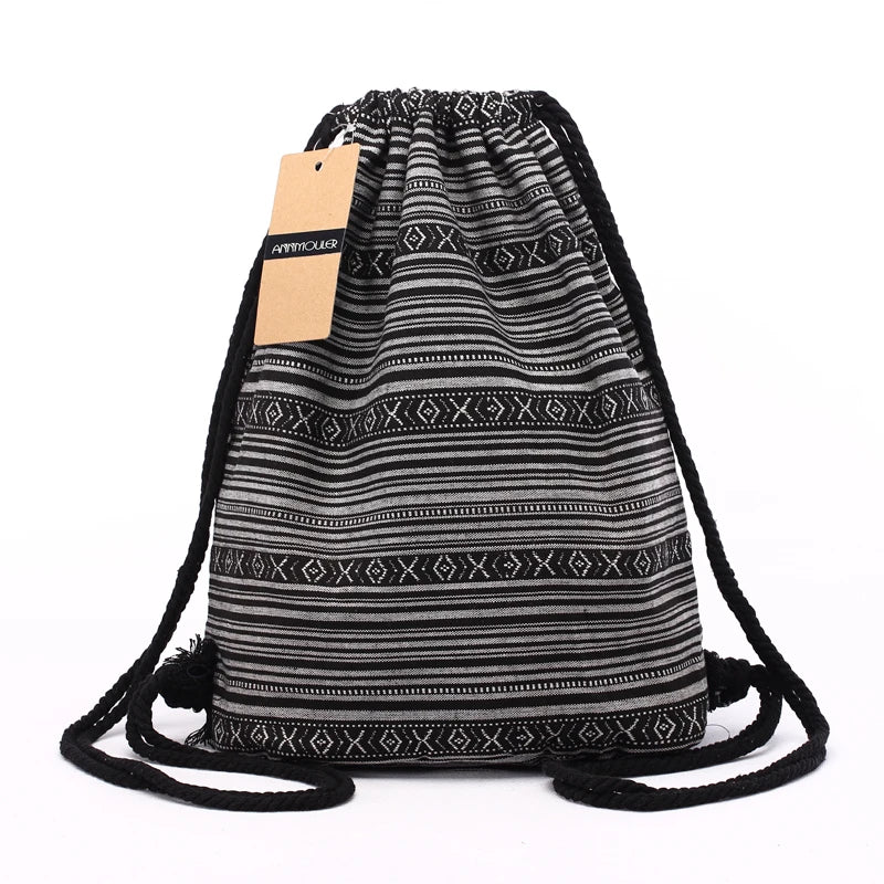 Annmouler Vintage Aztec Bohemian Rucksack für Damen – Gypsy Hobo Tasche mit Kordelzug im Ethno-Stil