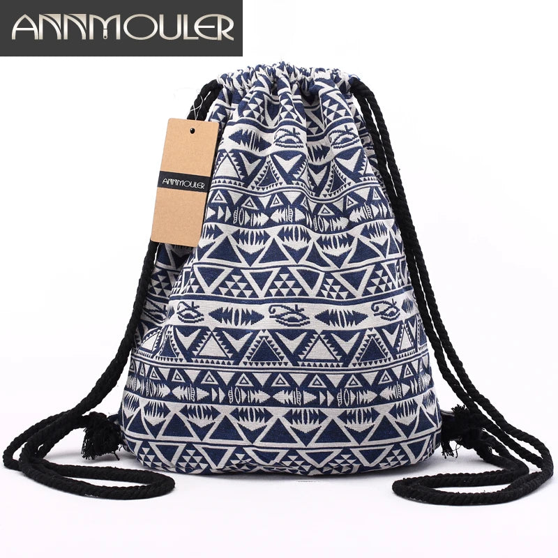 Annmouler Vintage Aztec Bohemian Rucksack für Damen – Gypsy Hobo Tasche mit Kordelzug im Ethno-Stil