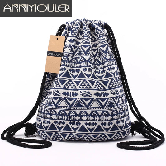 Annmouler Vintage Aztec Bohemian Rucksack für Damen – Gypsy Hobo Tasche mit Kordelzug im Ethno-Stil