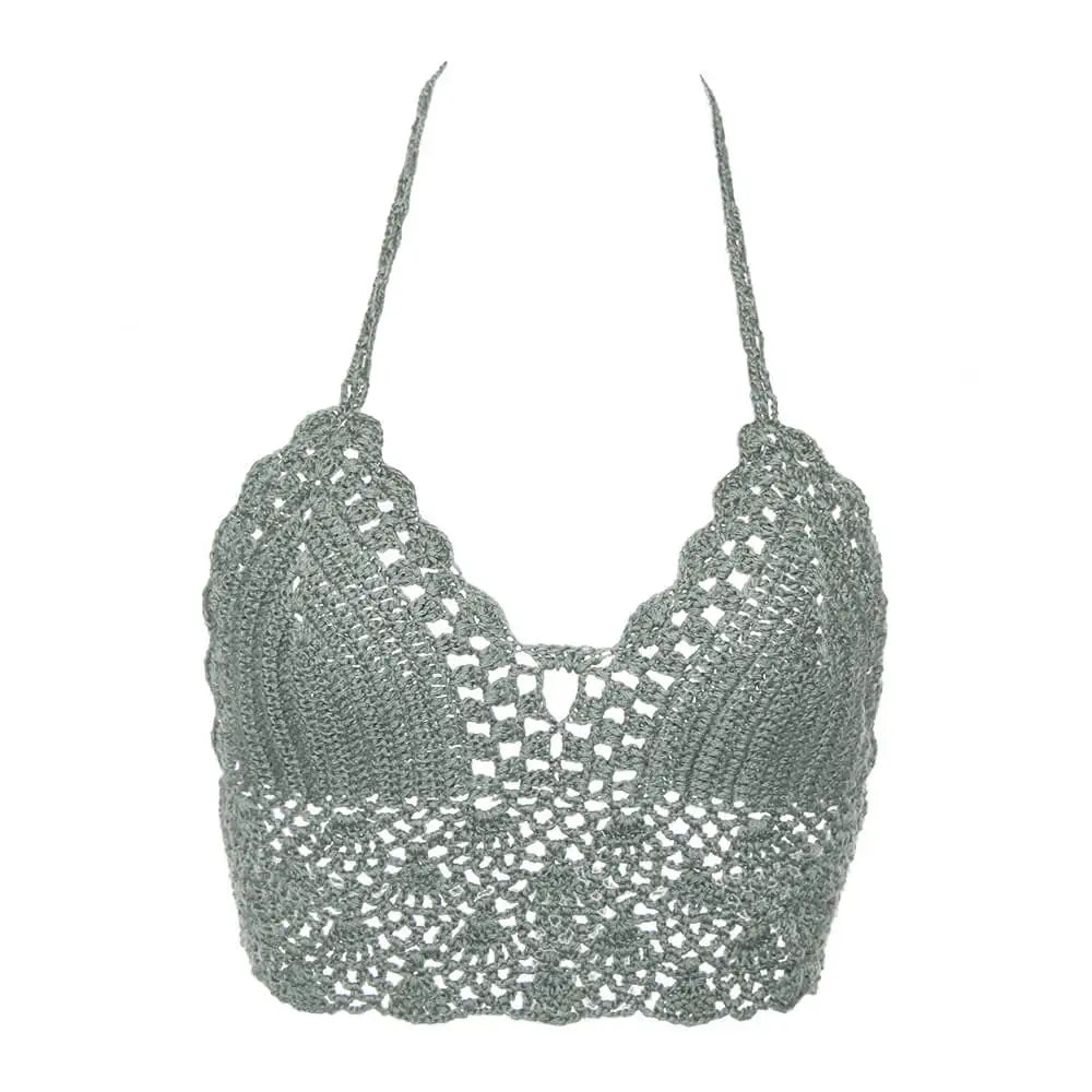 New Sexy Crochet Bikini Crop Top – Boho Beach Camisole Bralette Halter Cami Knitted Bra für Damen – Backless Beachwear Tank Top