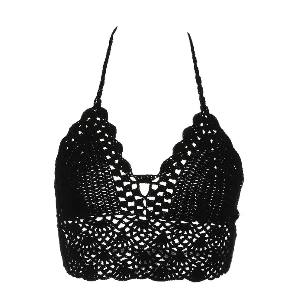 New Sexy Crochet Bikini Crop Top – Boho Beach Camisole Bralette Halter Cami Knitted Bra für Damen – Backless Beachwear Tank Top