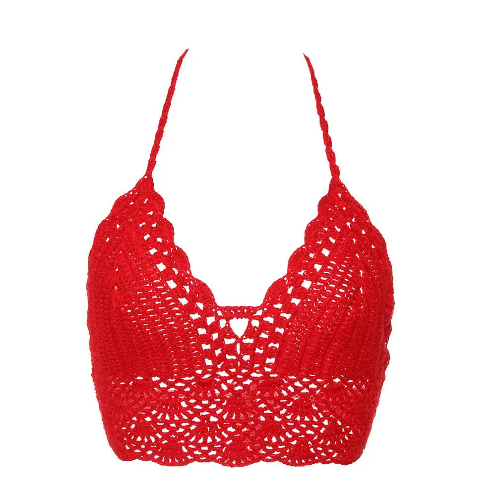 New Sexy Crochet Bikini Crop Top – Boho Beach Camisole Bralette Halter Cami Knitted Bra für Damen – Backless Beachwear Tank Top