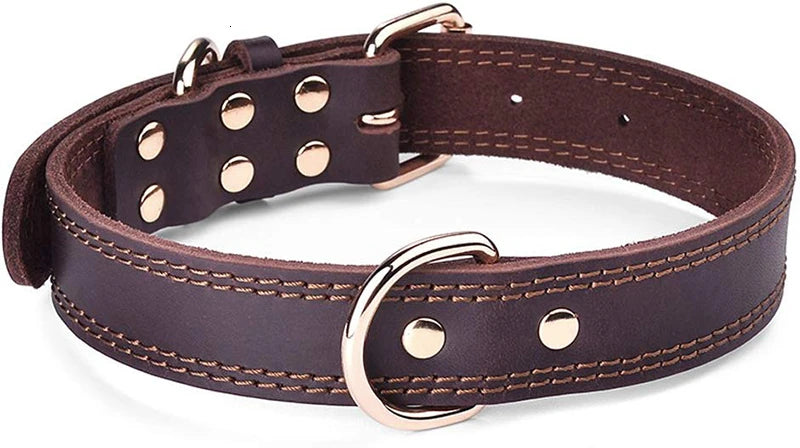 Benepaw Hundehalsband aus echtem Leder – Robustes, Vintage Halsband mit Doppel-D-Ring für mittelgroße und große Hunde