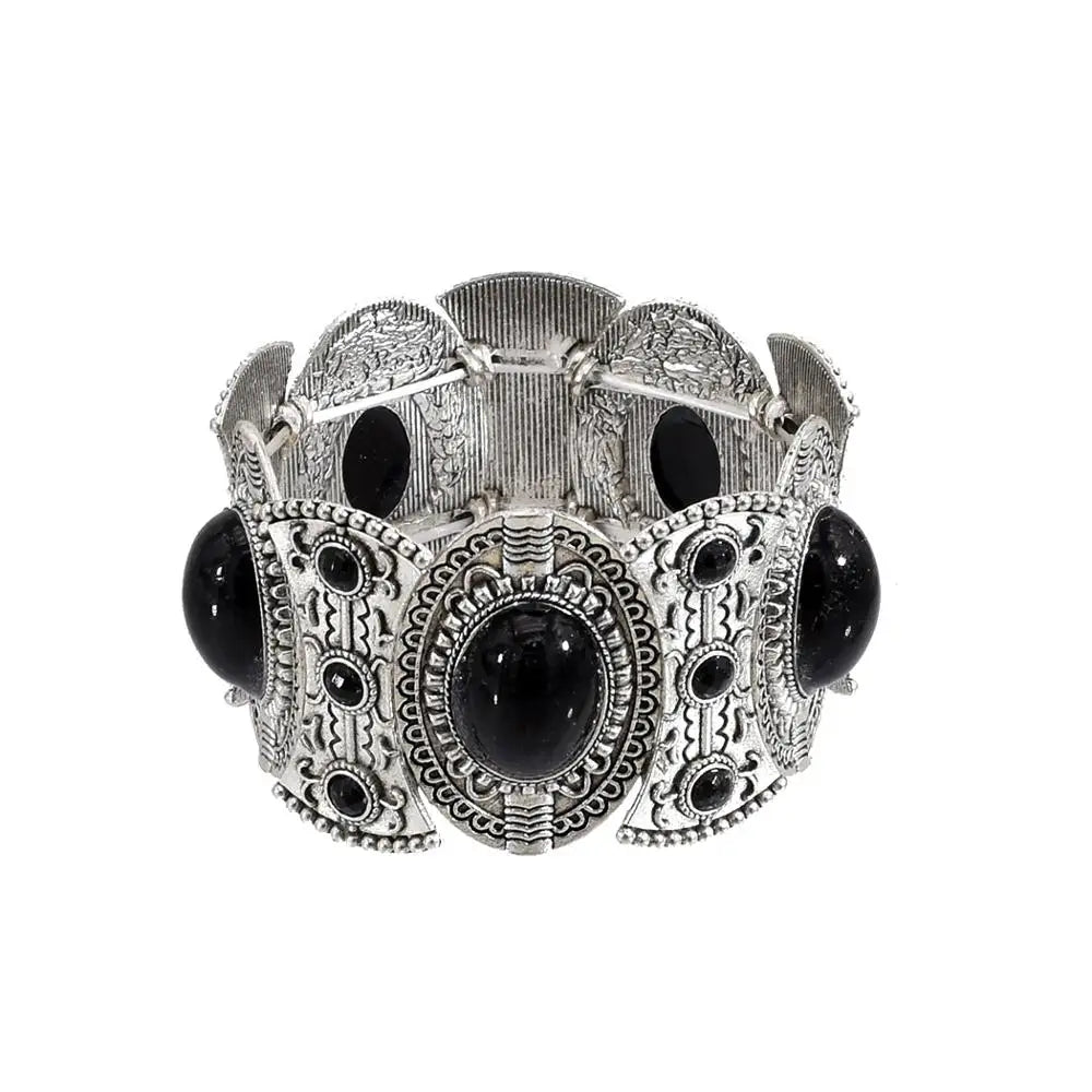 Gypsy Tribal Tibetan Bracelet für Damen & Herren – Boho Vintage Silber Turquoise Elastisches Bangle – Afghanisches, Türkisches, Ethnisches Indisches Schmuckstück