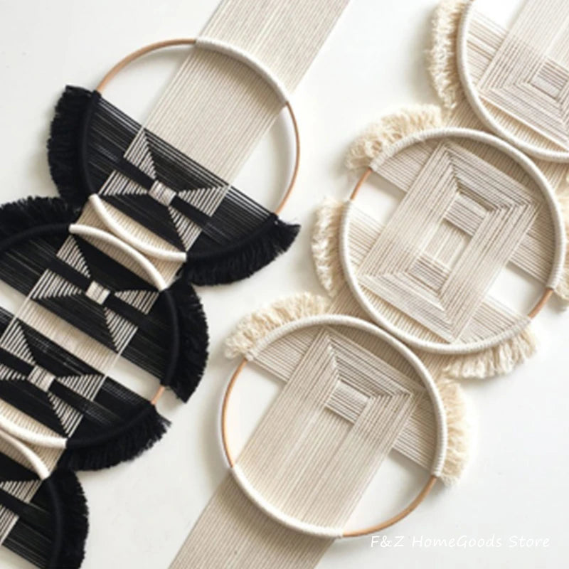 Kreativer Handgewebter Macrame Wandbehang – Mandala-Stil Baumwoll-Tapestry mit Bambus-Rahmen für Haus & Raumdeko