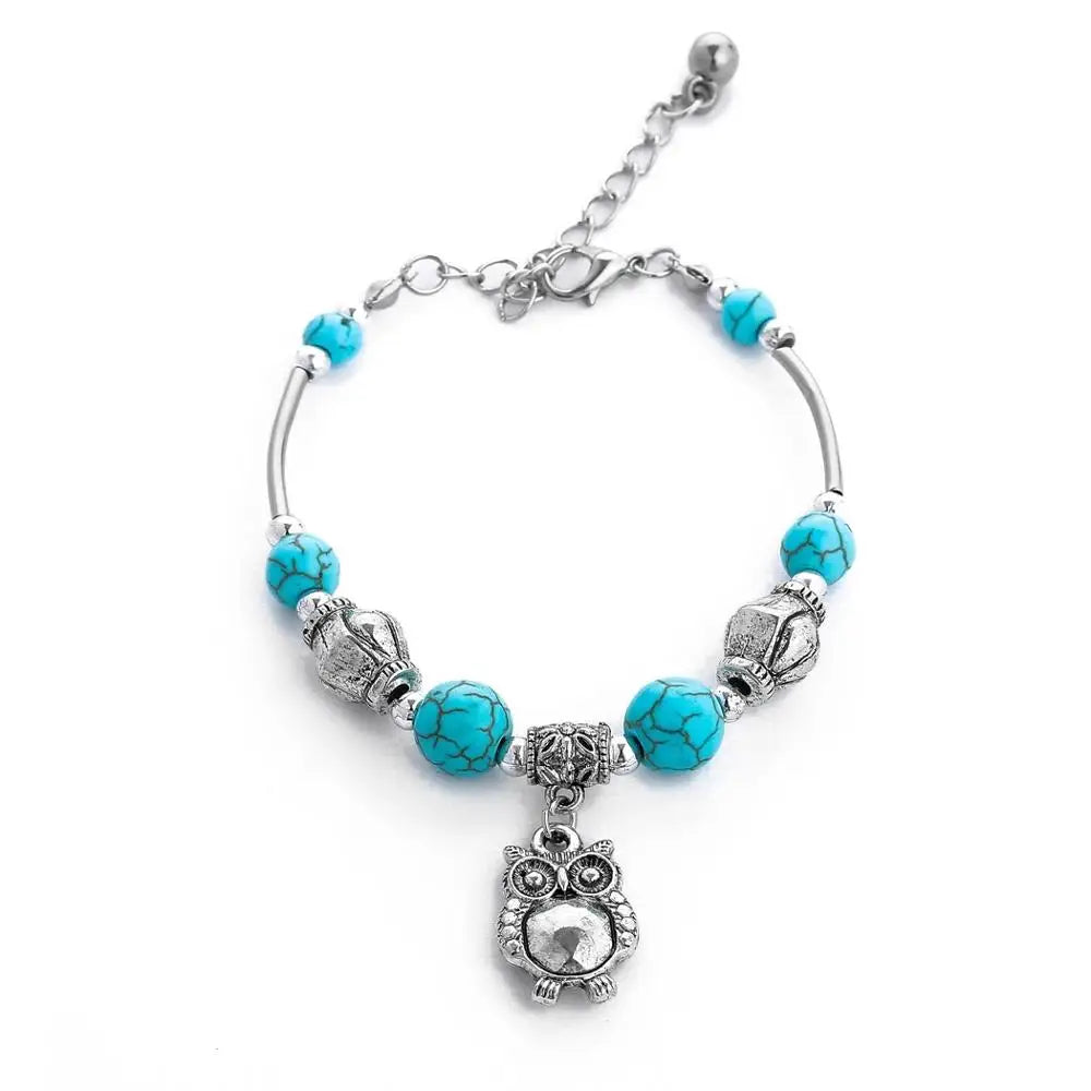 Gypsy Tribal Tibetan Bracelet für Damen & Herren – Boho Vintage Silber Turquoise Elastisches Bangle – Afghanisches, Türkisches, Ethnisches Indisches Schmuckstück