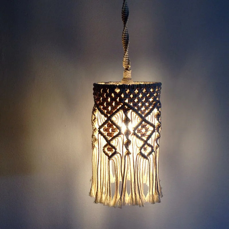 Handmade Macrame Light Shade Chandeliers Hanging Lamp Cover Handcraft Tassel Light Cover  Macrame Woven Bohemia Tapestry Decor