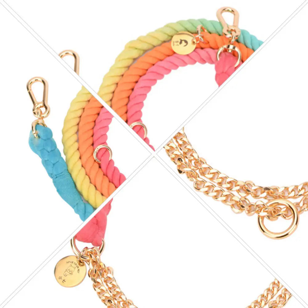 Chroma Drift – Handgeflochtenes Boho-Halsband & Abenteuerleine Set