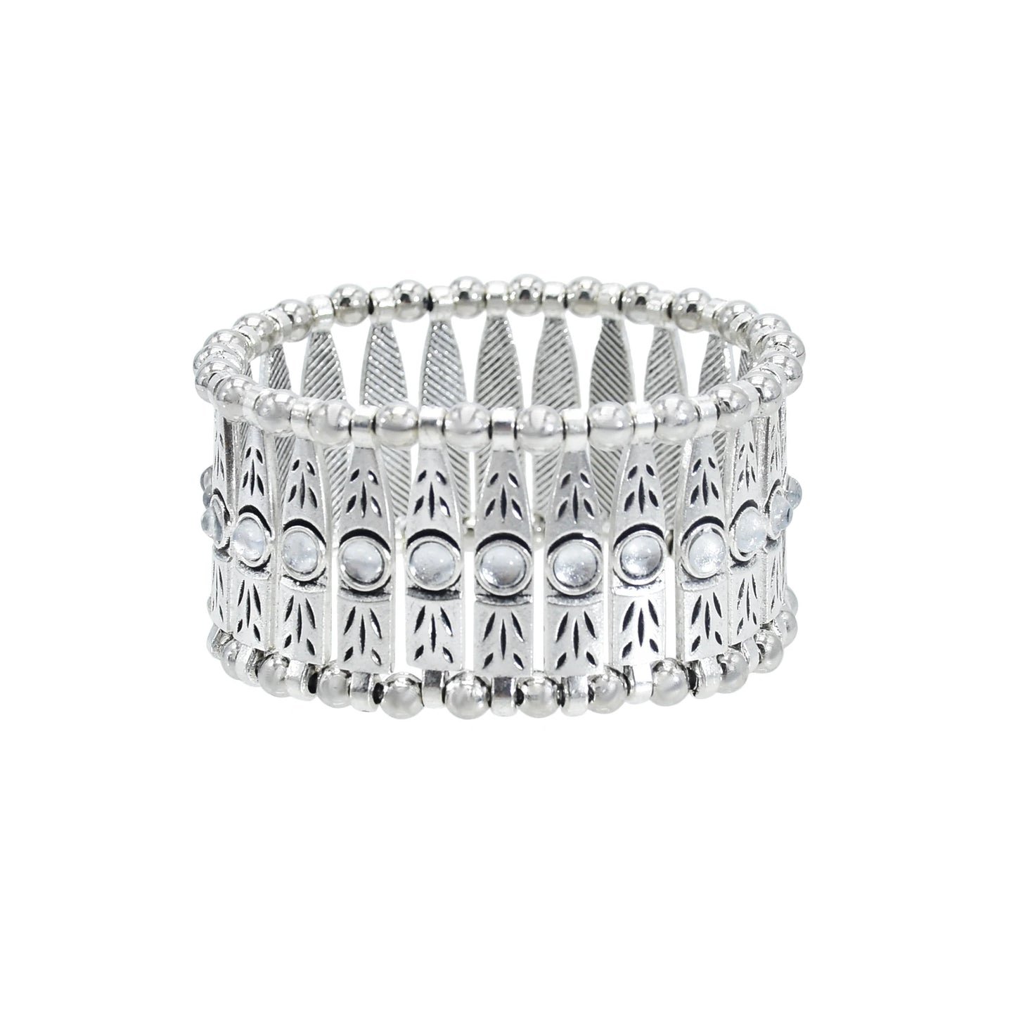 Gypsy Tribal Tibetan Bracelet für Damen & Herren – Boho Vintage Silber Turquoise Elastisches Bangle – Afghanisches, Türkisches, Ethnisches Indisches Schmuckstück