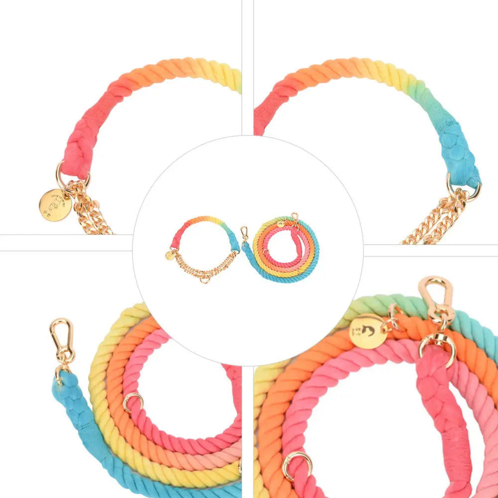 Chroma Drift – Handgeflochtenes Boho-Halsband & Abenteuerleine Set