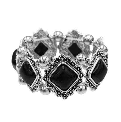 Gypsy Tribal Tibetan Bracelet für Damen & Herren – Boho Vintage Silber Turquoise Elastisches Bangle – Afghanisches, Türkisches, Ethnisches Indisches Schmuckstück