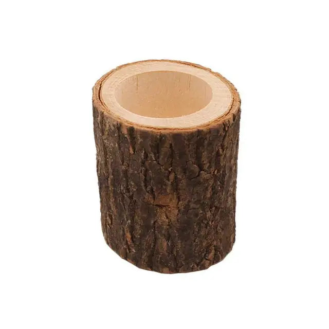 Boho Holz-Teelichthalter & Mini-Pflanzentöpfe „Natur pur“