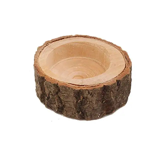Boho Holz-Teelichthalter & Mini-Pflanzentöpfe „Natur pur“