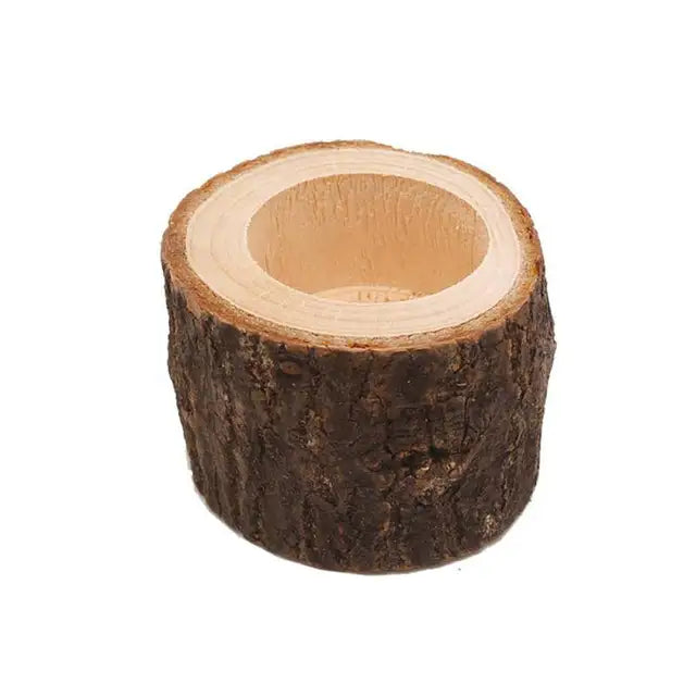 Boho Holz-Teelichthalter & Mini-Pflanzentöpfe „Natur pur“