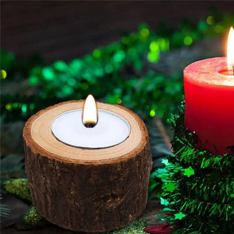 Boho Holz-Teelichthalter & Mini-Pflanzentöpfe „Natur pur“