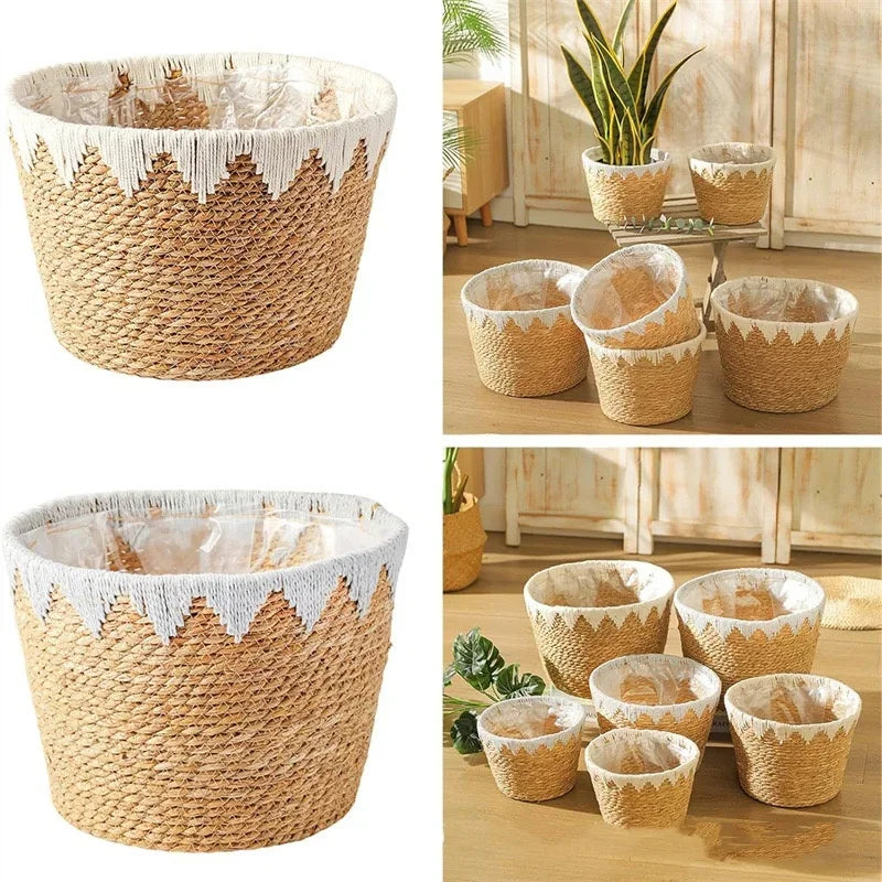 Natürlicher Rattan Blumenkorb – Wicker Pflanzenkorb für Heim- und Gartendekoration