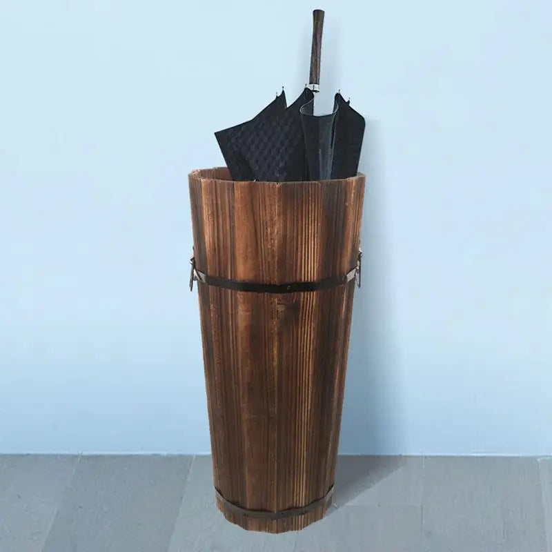 Eleganter Holz-Schirmständer für Eingangsbereich, Outdoor & Büro – Vielseitiger Aufbewahrungskorb für Regenschirme, Spazierstöcke & mehr