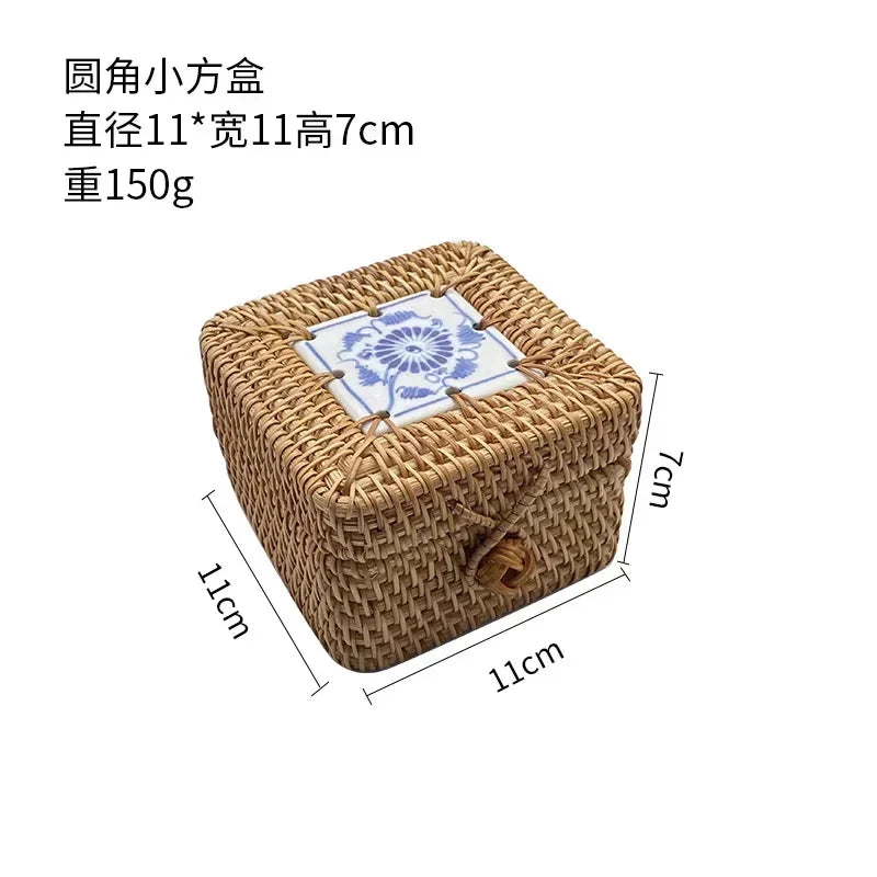 Handgefertigte Rattan Schmuckaufbewahrungsbox mit Deckel – Runde Wicker Box für Schmuck, Make-up & Dekoration
