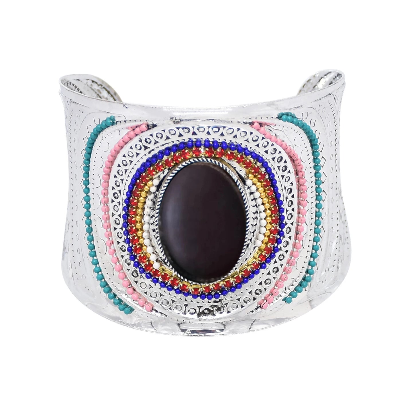 Gypsy Tribal Tibetan Bracelet für Damen & Herren – Boho Vintage Silber Turquoise Elastisches Bangle – Afghanisches, Türkisches, Ethnisches Indisches Schmuckstück