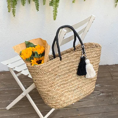 Sommer Frauen Strohtasche – Bohemian Shopper Tasche, Große Kapazität, Gewebte Rattan Handtasche für Reisen und Alltag