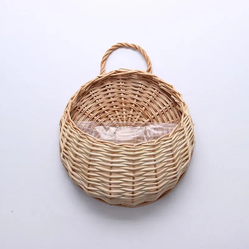 Handgefertigter Rattan Hängetopf – Wicker Blumenkorb für Wandmontage, Garten & Heimdekoration