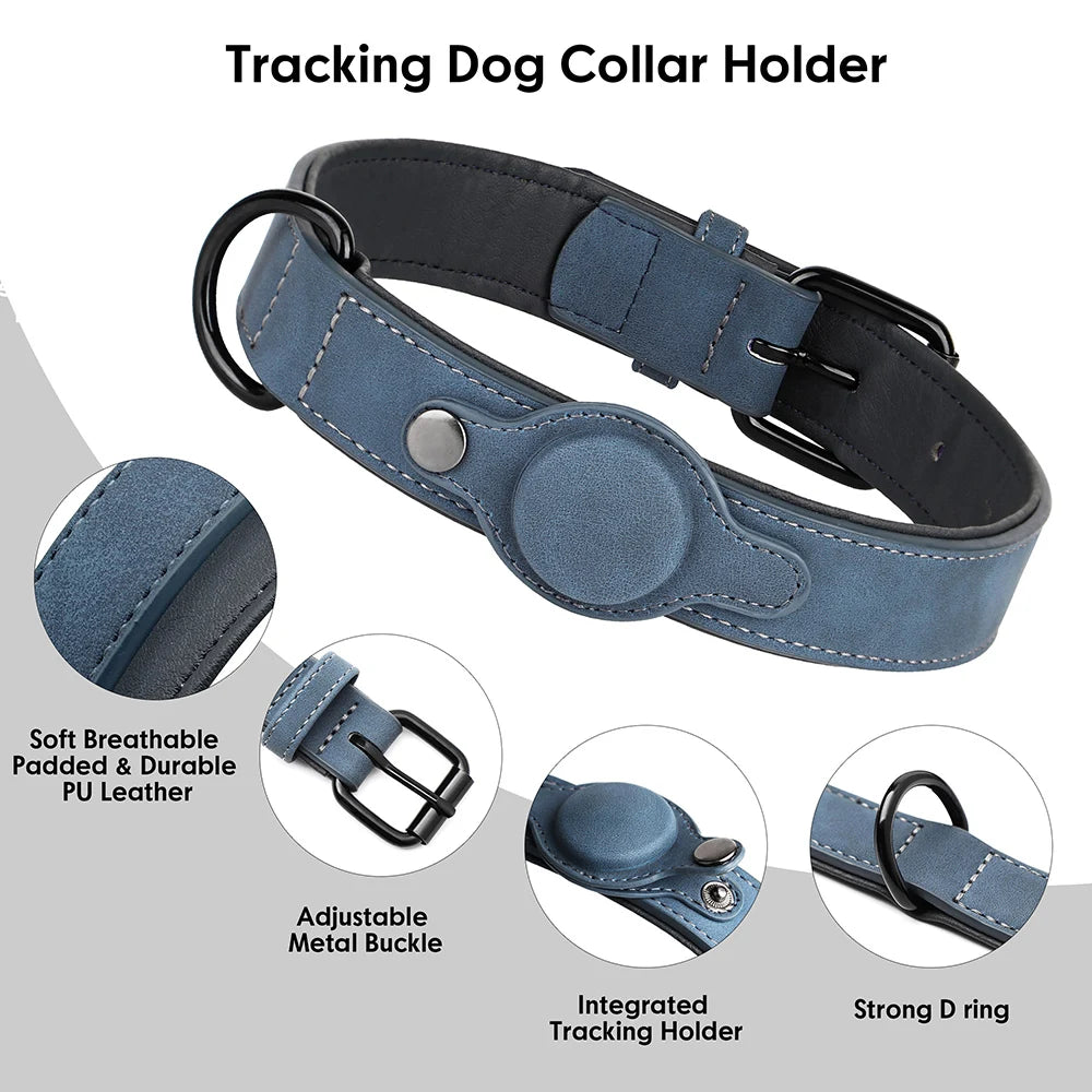 GPS Tracker Hundehalsband aus PU-Leder – Anti-Verlust Halsband, Verstellbar für Kleine, Mittlere & Große Hunde