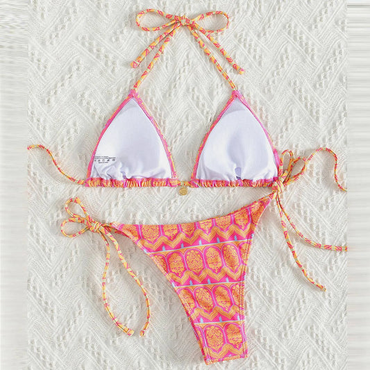Elegantes Women's Bikini Set im Boho-Stil mit Floral Print – Sexy Triangle Bikinis mit Halterneck und Zweiteiligem Swimsuit