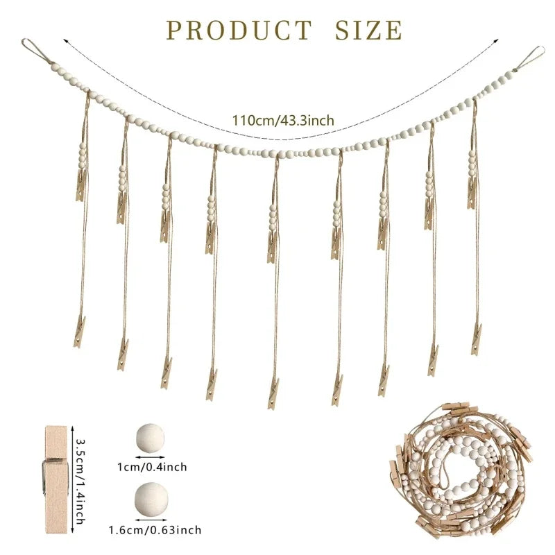 Boho Fotodisplay Wandbehang aus Holzperlen – Macrame-Teppich für Heimdekoration, Ästhetische Wandkunst & Einzigartige Geschenkidee