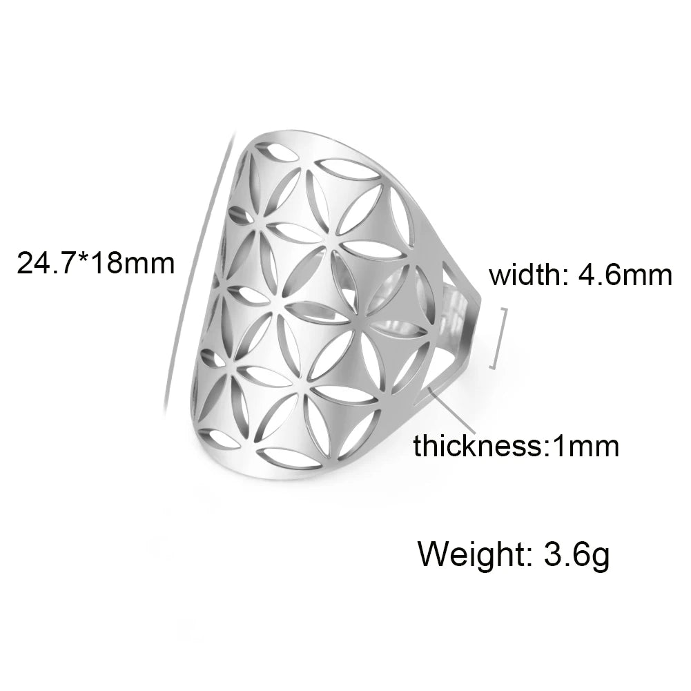 Unift Flower of Life Ring – Verstellbarer Edelstahlring für Damen und Herren | Vintage Geometrisches Design