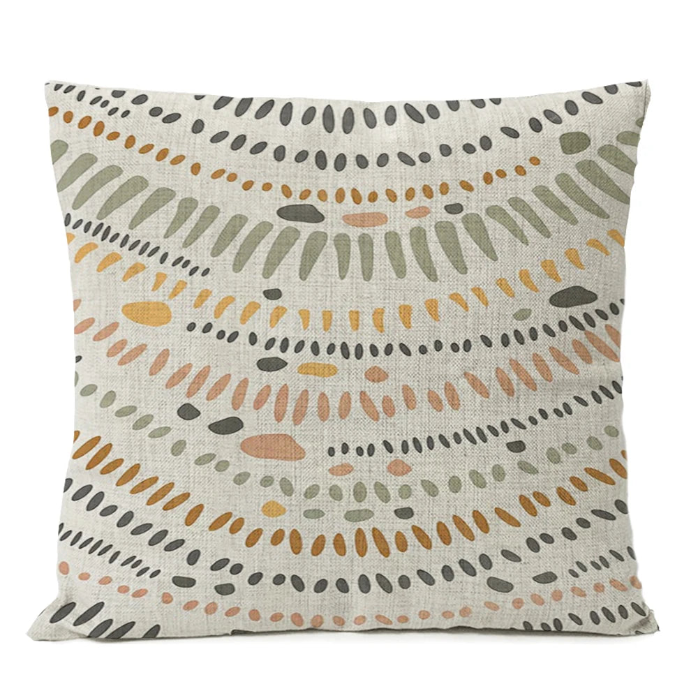 Boho Leaf Monstera Rainbow Sun Kissenbezug – Geometrisches Nordic Design für Ihr Zuhause