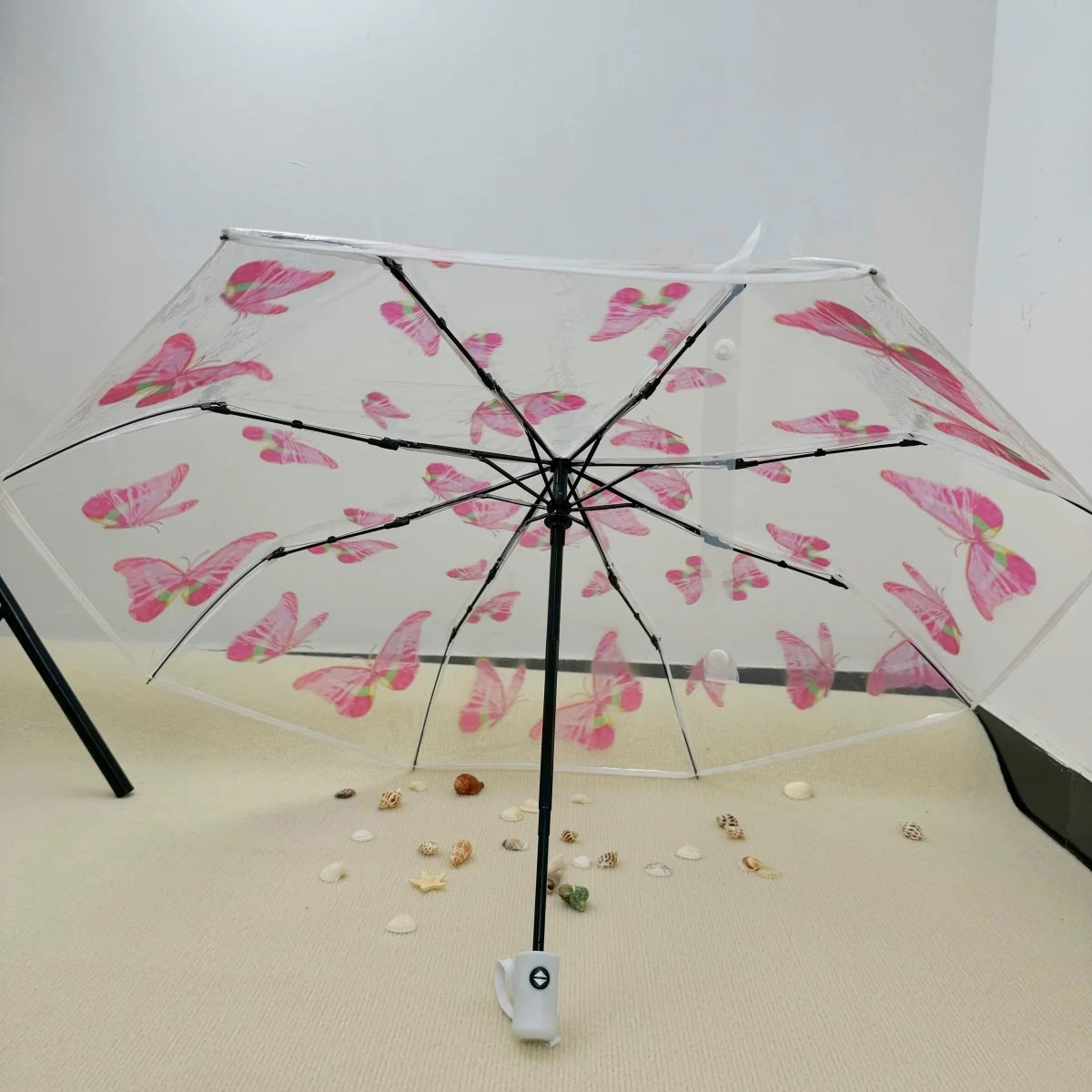 Eleganter Schmetterlings-Regenschirm – Transparentes PVC-Design mit Automatik- und Handöffnung
