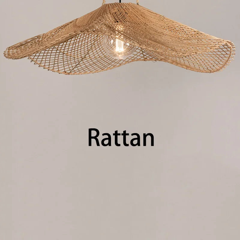 Retro Rattan Pendelleuchte – Chinesischer Stil, Rattan Strohhut-Lampe für Restaurant, Café, Esszimmer und Loft