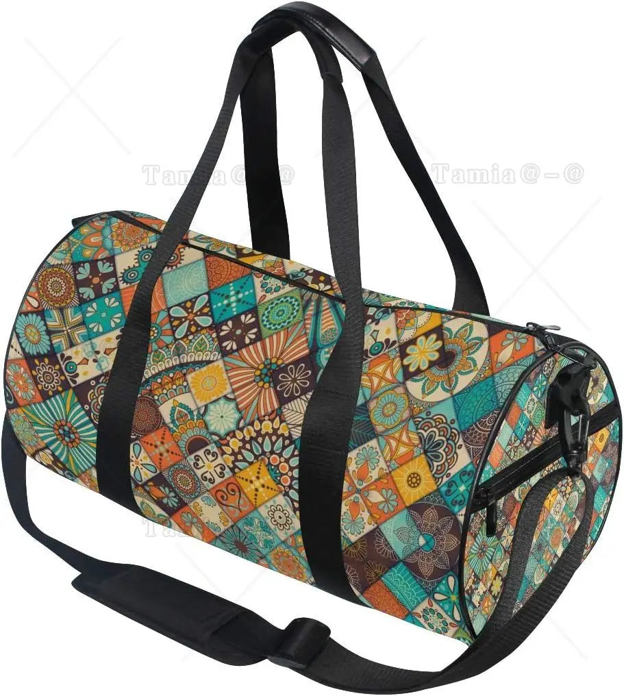 Bohemian Mandala Patchwork Sporttasche – Vielseitige Reise-, Fitnessstudio- und Schultertasche für Männer, Frauen und Kinder