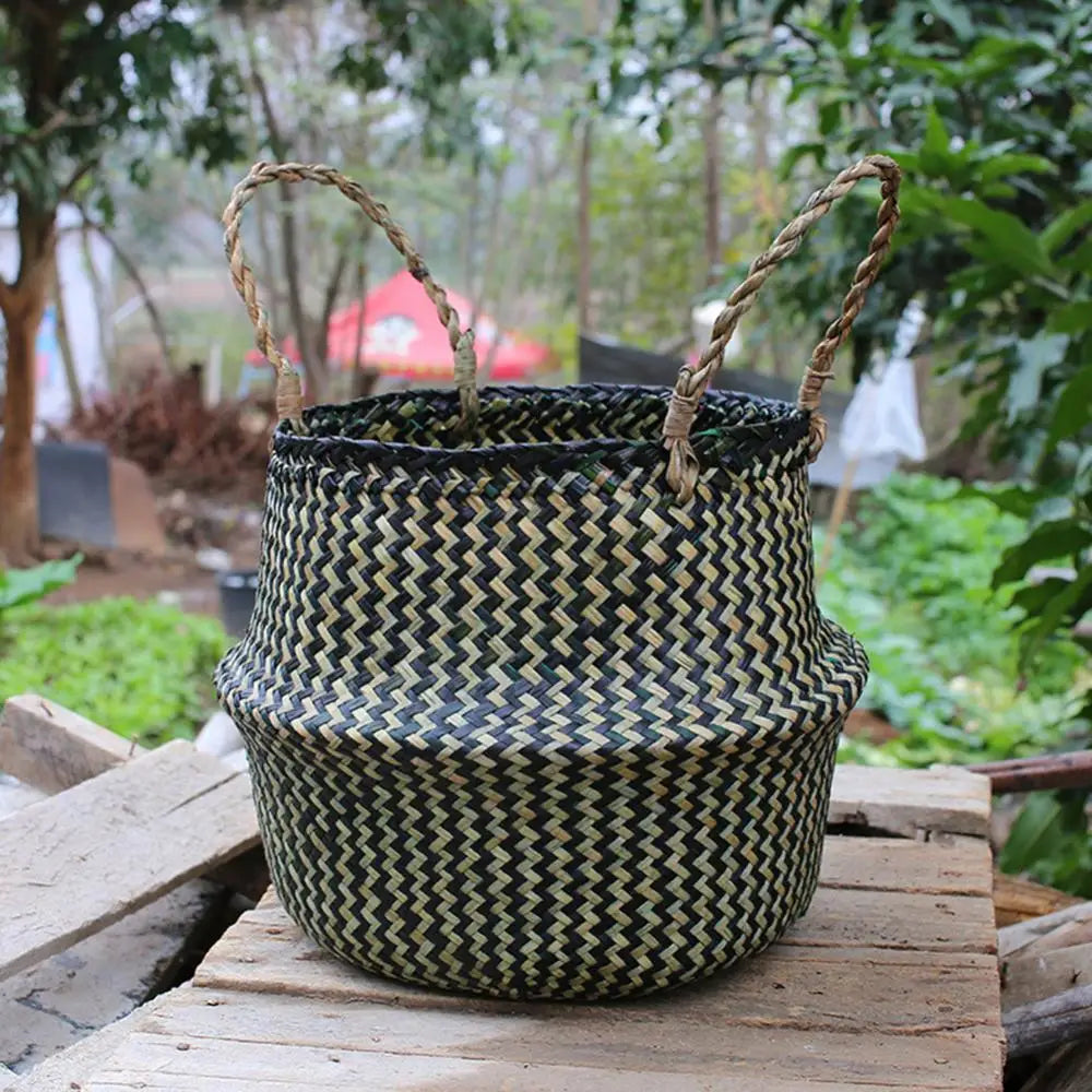 Faltbarer Wicker Storage Basket – Vielseitiger Rattan-Aufbewahrungskorb mit Griff für Garten, Wäsche, Spielzeug und Dekoration