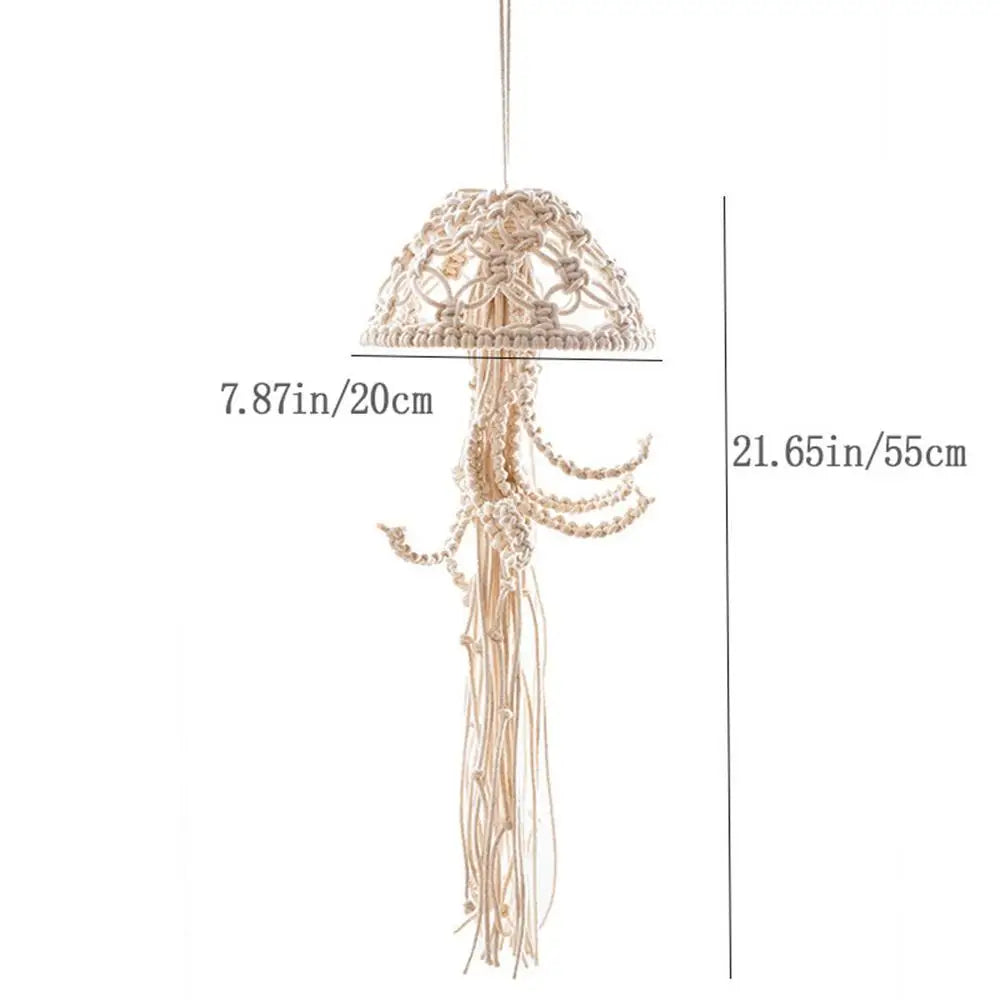 Nordic Macrame Dream Catcher aus Baumwollseil mit Lichterkette – Handgefertigter Wovener Jellyfish Traumfänger für kreative Raumdekoration