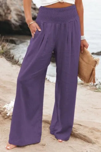 TEELYNN Casual High-Waist Wide Leg Pants für Damen – Bequeme Baumwoll-Leinen Hose im Boho-Stil, Ideal für den Sommer, in XXXL-Größe