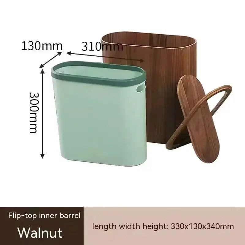 Papierkorb aus massivem Holz - Nordischer Holz-Müllbehälter mit Deckel, große Kapazität für Küche und kreative Aufbewahrungslösungen