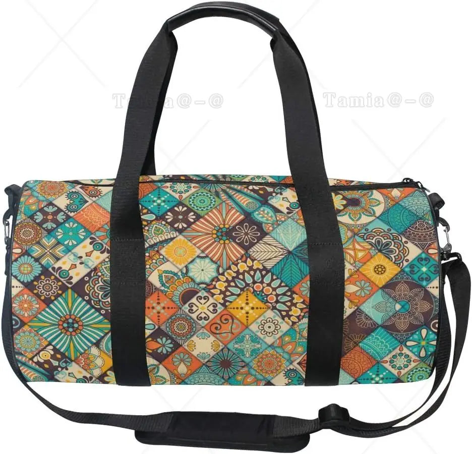 Bohemian Mandala Patchwork Sporttasche – Vielseitige Reise-, Fitnessstudio- und Schultertasche für Männer, Frauen und Kinder