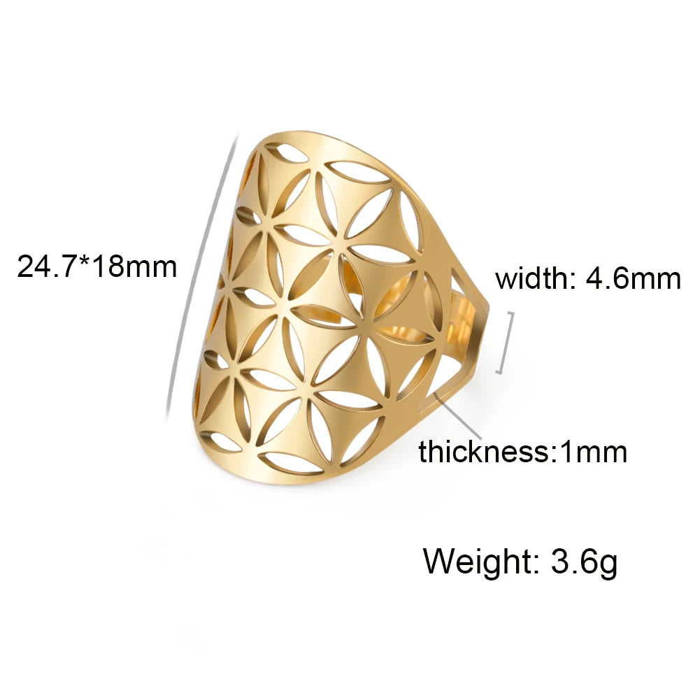 Unift Flower of Life Ring – Verstellbarer Edelstahlring für Damen und Herren | Vintage Geometrisches Design