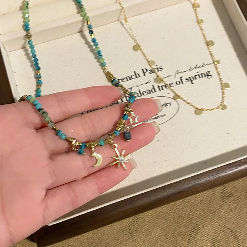 ZAKOL Ethnische Sternen-Halskette für Damen – Zinklegierung Anhänger mit O-Kette für Party und besondere Anlässe