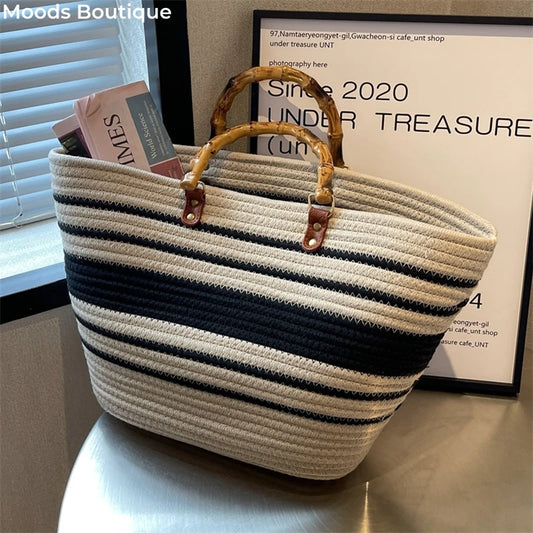 Boho-Chic MOODS Straw Beach Handbag – Große Kapazität Designer Tasche für Damen